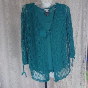 Coordinated Set Teal Green Lace and Knit Tank  NWOT
